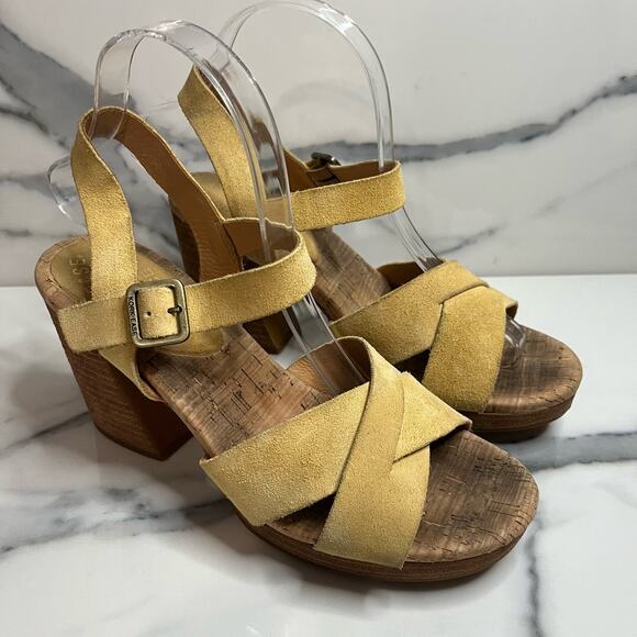 Kork-Ease | Women's Yellow Suede Cork Sole Platform Ave 2.0 Sandals Sz 8 - Picture 1 of 8